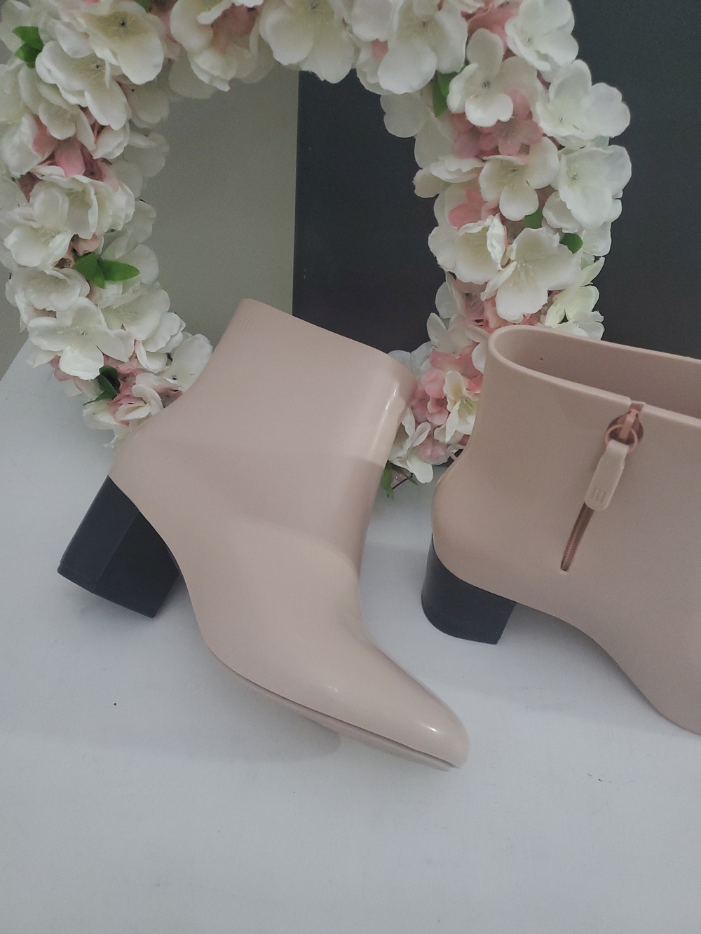 Melissa Blush Pink Taupe Mid Ankle Rain Boots